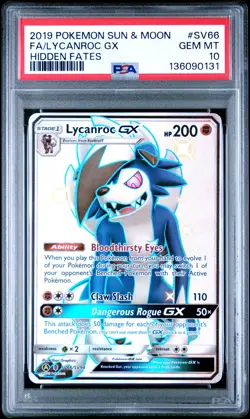 2019 POKEMON SUN & MOON HIDDEN FATES #SV66 FULL ART/LYCANROC GX PSA 10 - Image 1