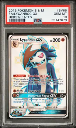 2019 POKEMON SUN & MOON HIDDEN FATES #SV66 FULL ART/LYCANROC GX PSA 10 - Image 1
