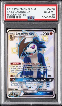2019 POKEMON SUN & MOON HIDDEN FATES #SV66 FULL ART/LYCANROC GX PSA 10 - Image 1
