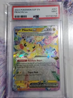 2024 Pokemon Surging Sparks Pikachu ex 057/191 PSA 9 Mint - English SSP - Image 1