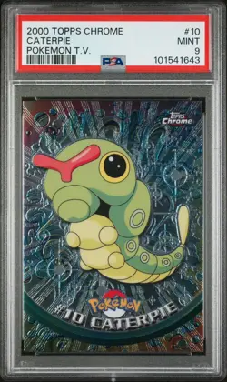 2000 Pokemon - Caterpie Holo Foil - Topps Chrome T.V. #10 Series 1 - PSA 9 Mint! - Image 1