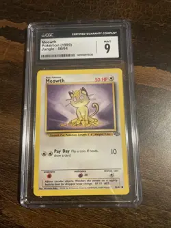 Pokemon TCG 1999 Meowth Jungle Unlimited 56/64CGC Mint 9 - Image 1