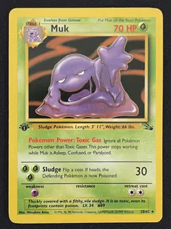 1st Edition Muk Non-Holo Rare Fossil 28/62 original WotC vintage Pokemon card LP - Image 1