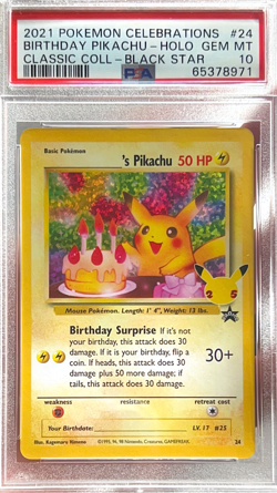 Birthday Pikachu PSA 10 Celebrations Classic Collection Pokemon Card 2021 - Image 1