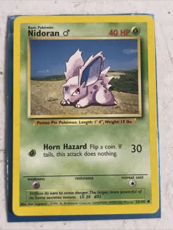 4th Print Hp Pokemon Card - Nidoran M Base Set 1999-2000 55/102 Common - Image 1