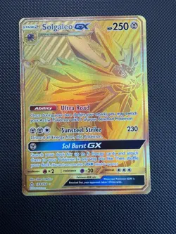 Solgaleo GX 173/156 Secret Rare Gold Ultra Prism Pokemon Card NM - Image 1