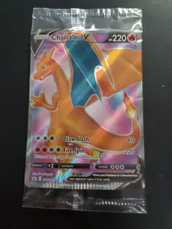 Pokemon Charizard v SWSH050 Full Art Black Star Promo sealed CRIMPED ERROR CARD - Image 1
