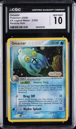 2006 POKEMON EX LEGEND MAKER REVERSE HOLO #23/92 OMASTAR CGC 10 GEM MINT - Image 1