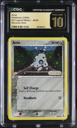 CGC 10 PRISTINE Aron EX Legend Maker 48/92 Reverse Holo STAMPED Pokemon Card - Image 1