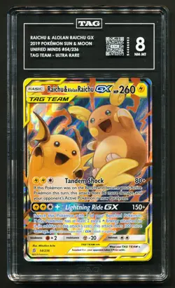 Raichu & Alolan Raichu GX 54/236 Ultra Rare Pokemon Unified Minds TAG 8 NM MT - Image 1