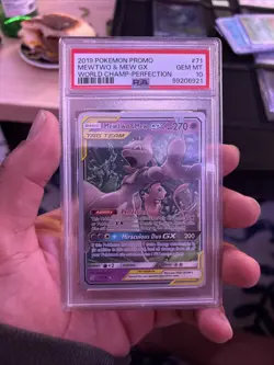 2019 Pokemon Promo Mewtwo & Mew GX World Champ PSA 10 Card #71. POP.of 93 - Image 1