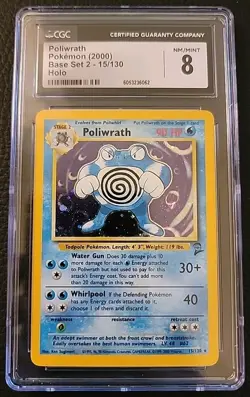 Pokemon TCG Poliwrath 015/130 Base Set 2 Holo CGC Grade 8 - Image 1