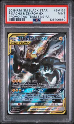 2019 POKEMON SM BLACK STAR PROMO #SM168 FULL ART/PIKACHU & ZEKROM GX PSA 9 - Image 1