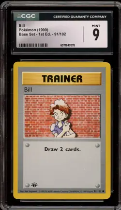 Pokemon Bill Base Set Shadowless 1st Edition #91 CGC 9 Mint - Image 1