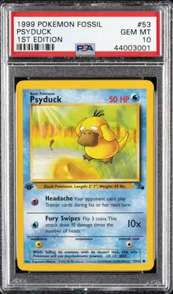 1999 POKEMON FOSSIL 1ST ED #53 PSYDUCK PSA 10 - Image 1