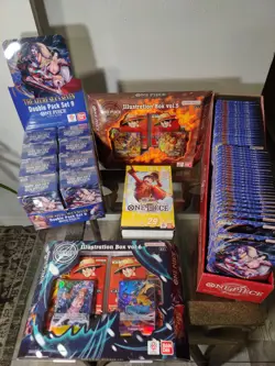One Piece Op-14 Sealed Lot Of(8) Double Pack Set 9's & One (50) Pack Display Box - Image 1