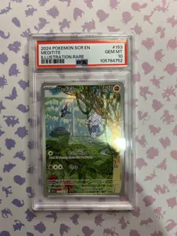 Meditite 153/142 PSA 10 Stellar Crown Illustration Rare Pokemon TCG SV SCR EN - Image 1
