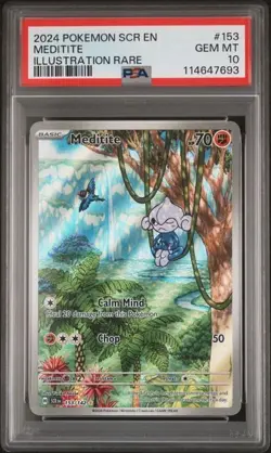 Meditite 153/142 PSA 10 Stellar Crown Illustration Rare Pokemon TCG SV SCR EN - Image 1