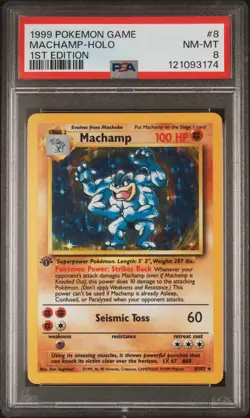 1999 POKEMON GAME 1ST ED #8 MACHAMP-HOLO PSA 8 - Image 1