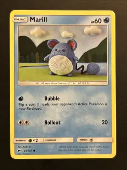 Marill #34/147 Regular Common - Burning Shadows 2017 Sun & Moon Pokemon TCG - NM - Image 1