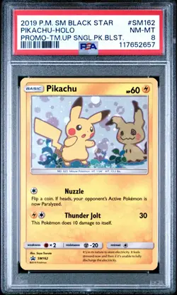 POKEMON TEAM UP SM BLACK STAR PROMO PIKACHU #SM162 HOLO PSA 8 NM #117652657 - Image 1