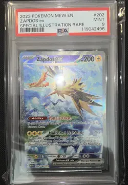 Pokemon 2023 Mew en Special Illustration Rare Zapdos EX #202 PSA 9 Mint - Image 2
