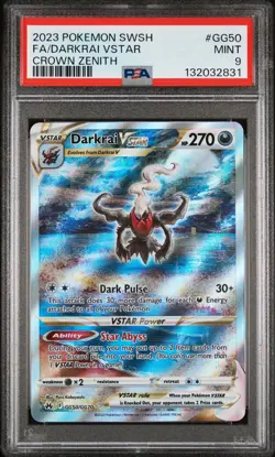 2023 POKEMON SWORD & SHIELD CROWN ZENITH #GG50 FULL ART/DARKRAI VSTAR PSA 9 - Image 1