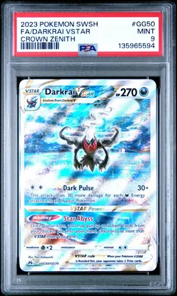 2023 POKEMON SWORD & SHIELD CROWN ZENITH #GG50 FULL ART/DARKRAI VSTAR PSA 9 - Image 1