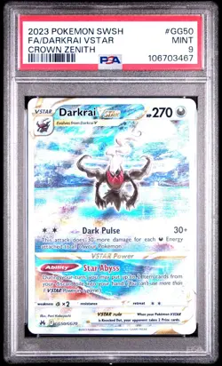 2023 POKEMON SWORD & SHIELD CROWN ZENITH #GG50 FULL ART/DARKRAI VSTAR PSA 9 - Image 1