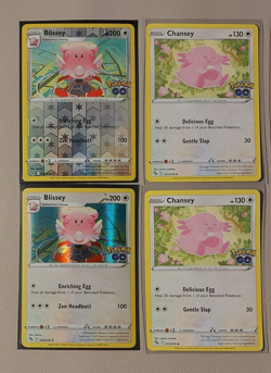 2x Blissey 052/078 (1 holo, 1 reverse) & 2x Chansey 051/078 Pokemon GO card NM - Image 1