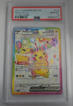 PSA 10 Pikachu EX 219/191 Full Art Ultra Rare Pokemon TCG Surging Sparks ssp - Image 1