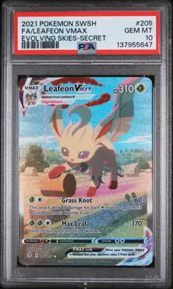 2021 POKEMON SWORD & SHIELD EVOLVING SKIES SECRET FULL ART/LEAFEON VMAX PSA 10 - Image 1
