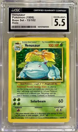 1999 Pokemon Base Set - Venusaur 015/102 Holo - CGC 5.5 EXCELLENT+ - Image 1