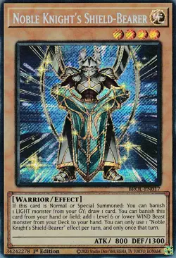 YUGIOH HOLO CARD NOBLE KNIGHT'S SHIELD BEARER BROL-EN017 1ST EDITION - Image 1