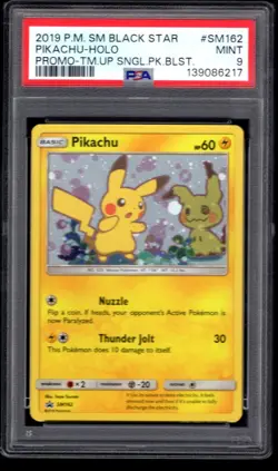 2019 POKEMON SM BLACK STAR PIKACHU HOLO PROMO TEAM UP SM162 PSA 9 MINT - Image 1
