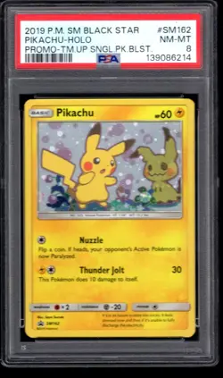 2019 POKEMON SM BLACK STAR PIKACHU HOLO PROMO TEAM UP SM162 PSA 8 - Image 1