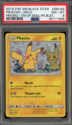 Pokemon Pikachu Team Up Blister Pk. Black Star Holo Promo SM162 PSA 8 - Image 1