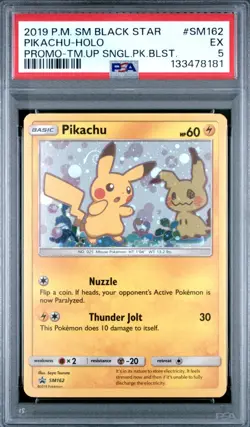 PIKACHU #SM162 HOLO PSA 5 BLACK STAR PROMO TEAM UP BLISTER PACK Swirl - Image 1