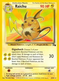 Raichu - 29/62 - Pokemon Fossil Unlimited Rare Card WOTC MP - Image 1