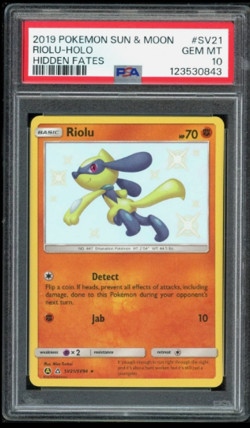 2019 POKEMON SM HIDDEN FATES #SV21/SV94 RIOLU HOLO PSA 10 - Image 1