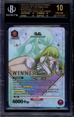 2024 Union Arena Code Geass Winner Card C.C. UEPR/CGH-1-077 BGS 10 PRISTINE BL - Image 1