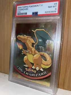1999 Topps #06 Charizard Holo Foil TV Animation Series 1 Pokemon Black Logo NM - Image 2