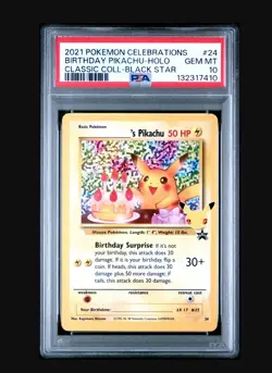 PSA 10 2021 Pokemon Celebrations Birthday Pikachu Holo Classic-Coll Black Star - Image 1