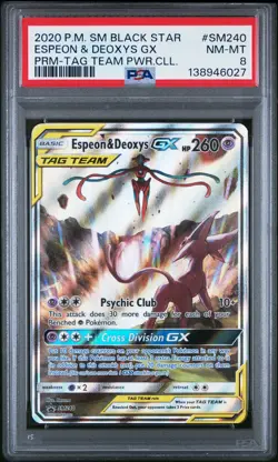 Espeon & Deoxys Gx SM240/107 Tag Team Powers Collection Pokemon PSA 8 *027 - Image 1