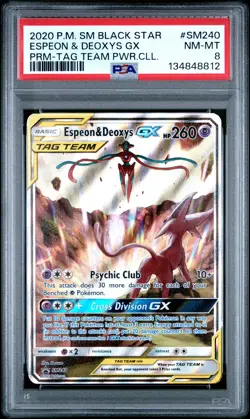 2020 POKEMON SM PROMO TAG TEAM POWERS COLLECTION ESPEON & DEOXYS GX PSA 8 - Image 1