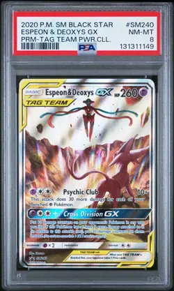 2020 POKEMON SM PROMO TAG TEAM POWERS COLLECTION ESPEON & DEOXYS GX PSA 8 - Image 1
