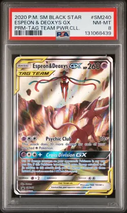 2020 POKEMON SM PROMO TAG TEAM POWERS COLLECTION ESPEON & DEOXYS GX PSA 8 - Image 1