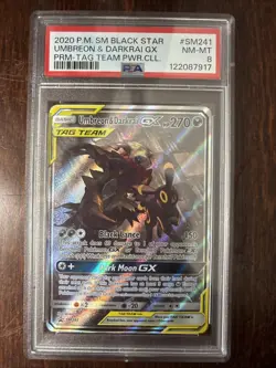 Pokemon Umbreon and Darkrai GX Tag Team Black Star Promo SM241 Jumbo Card PSA 8 - Image 1