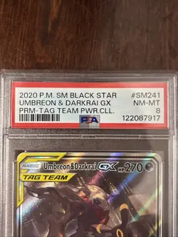 Pokemon Umbreon and Darkrai GX Tag Team Black Star Promo SM241 Jumbo Card PSA 8 - Image 3
