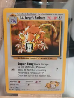 Pokemon - Gym Heroes Lt. Surge's Raticate 51/132 NM/MT Vintage Pokemon Card WOTC - Image 1